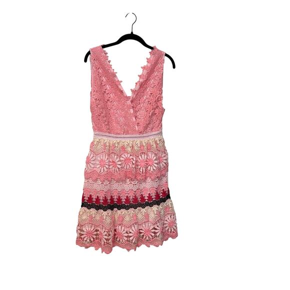 Self-Portrait Pink Floral Lace Pattern Mini Cocktail Dress Size 4 - Picture 2 of 7